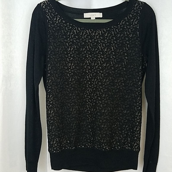 LOFT Sweaters - Loft Black Lace Front Sweater Size Medium